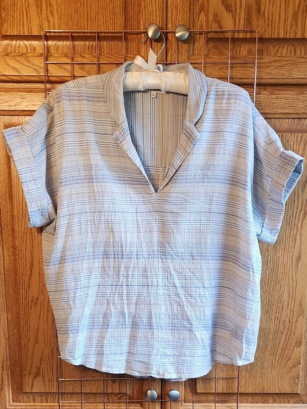 Madewell Light Blue Striped Short-Sleeve V-Neck Top
